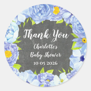 Blue Flowers Thank You Baby Shower Favor Tag
