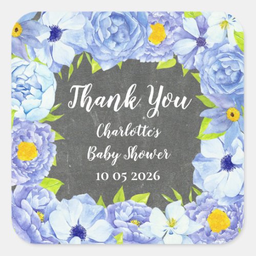 Blue Flowers Thank You Baby Shower Favor Tag