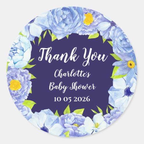 Blue Flowers Thank You Baby Shower Favor Tag