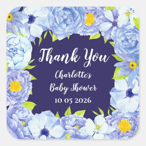 Blue Flowers Thank You Baby Shower Favor Tag