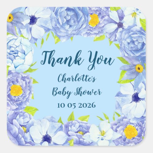 Blue Flowers Thank You Baby Shower Favor Tag