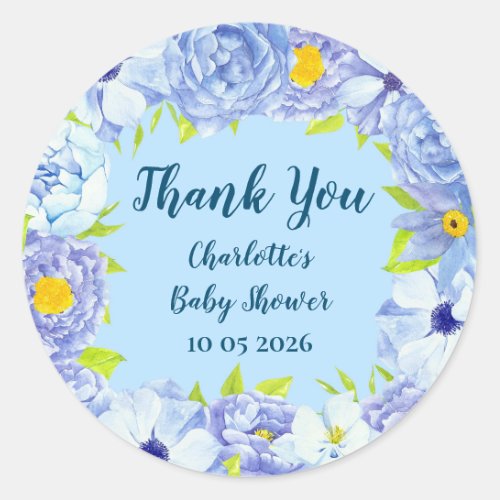 Blue Flowers Thank You Baby Shower Favor Tag