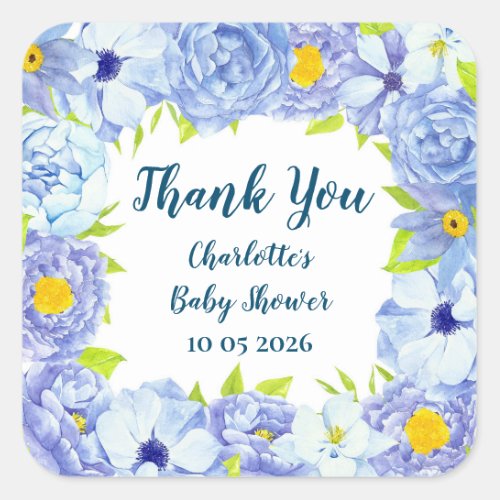 Blue Flowers Thank You Baby Shower Favor Tag