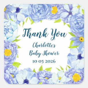 Blue Flowers Thank You Baby Shower Favor Tag