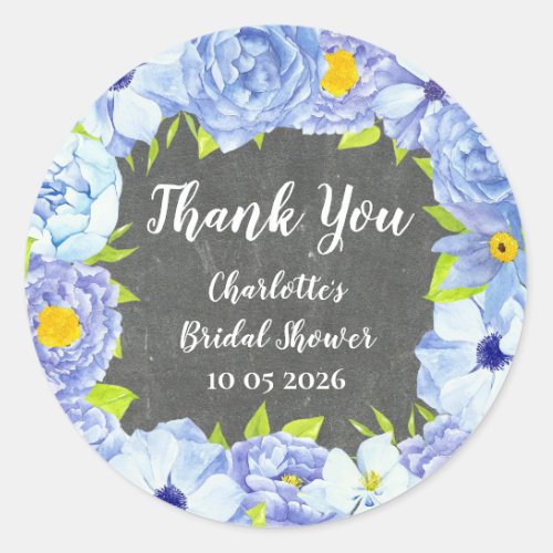 Blue Flowers Thank You Bridal Shower Favor Tag