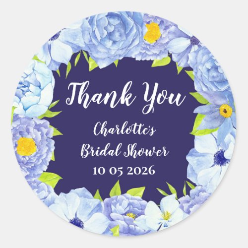 Blue Flowers Thank You Bridal Shower Favor Tag