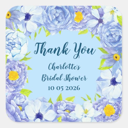 Blue Flowers Thank You Bridal Shower Favor Tag