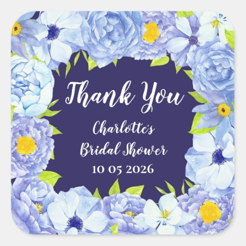 Blue Flowers Thank You Bridal Shower Favor Tag