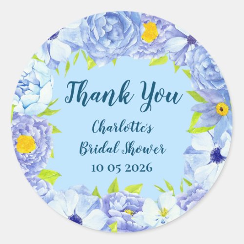 Blue Flowers Thank You Bridal Shower Favor Tag