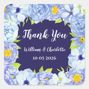 Blue Flowers Thank You Wedding Favor Tag