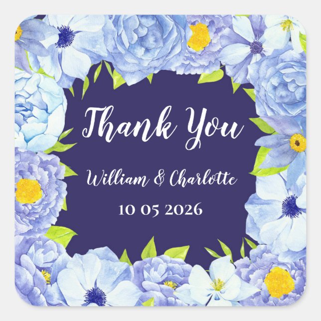 Blue Flowers Thank You Wedding Favor Tag (Front)