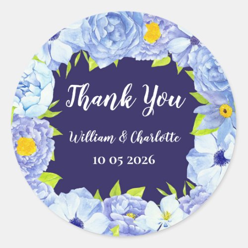 Blue Flowers Thank You Wedding Favor Tag