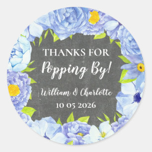 Blue Flowers Thanks for Popping By Wedding Tag