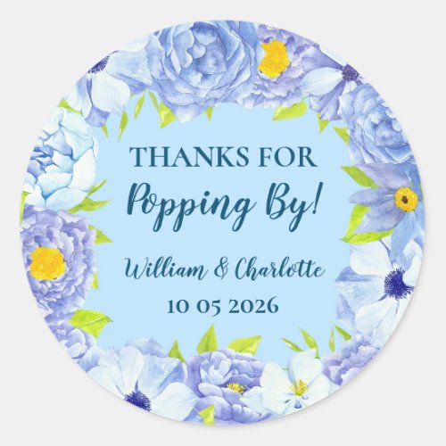 Blue Flowers Thanks for Popping By Wedding Tag