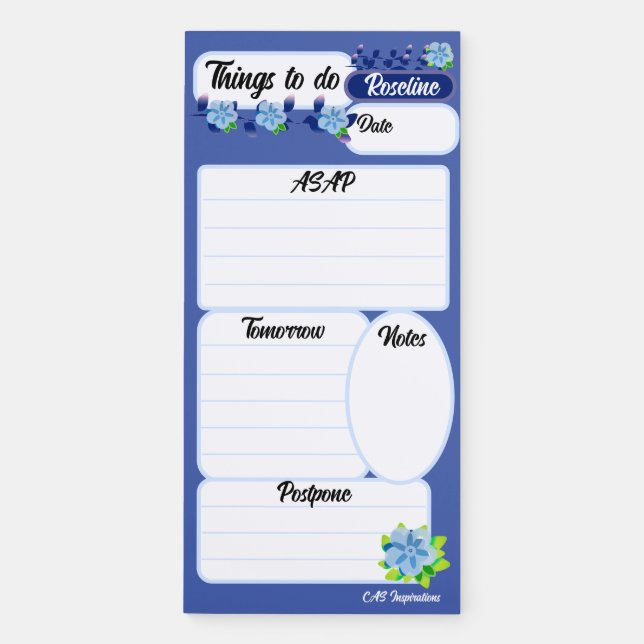 Blue Flowers Things To Do Notepad (Front)