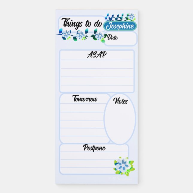Blue Flowers Things To Do Notepad (Front)