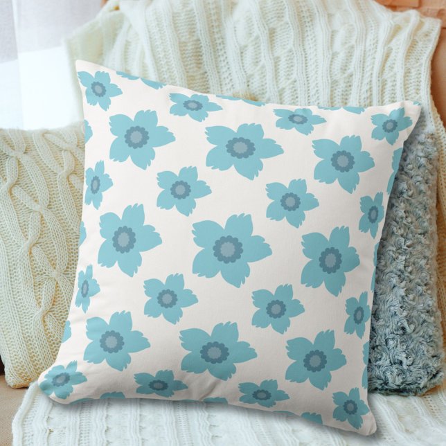 Blue Flowers  Throw Pillow (Creator Uploaded)