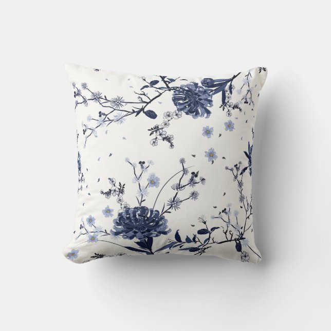 Blue flowers throw pillow (Front)