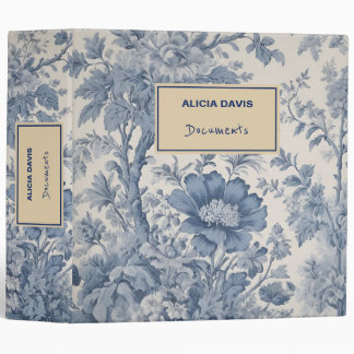Blue Flowers Toile de Jouy | your name 3 Ring Binder