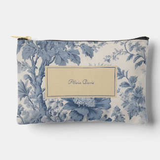 Blue Flowers Toile de Jouy your name Accessory Pouch
