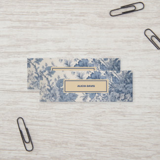Blue Flowers Toile de Jouy your name mini bookmark Mini Business Card