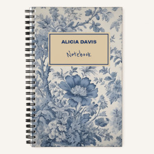 Blue Flowers Toile de Jouy your name Notebook