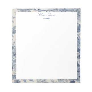 Blue Flowers Toile de Jouy your name Notepad