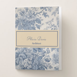 Blue Flowers Toile de Jouy your name Pocket Folder