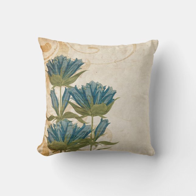 Blue Flowers Vintage Wedding Throw Pillow (Front)