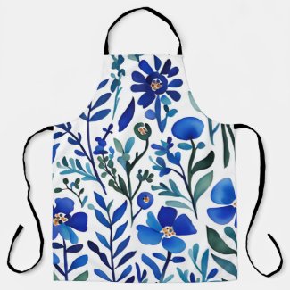 Blue Flowers Watercolor Art Pattern 
