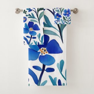 Blue Flowers Watercolor Art Pattern 