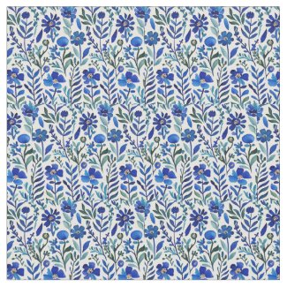 Blue Flowers Watercolor Art Pattern 