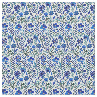 Blue Flowers Watercolor Art Pattern  Fabric