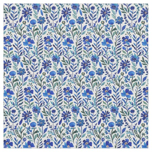 Blue Flowers Watercolor Art Pattern  Fabric