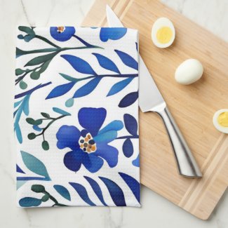 Blue Flowers Watercolor Art Pattern 
