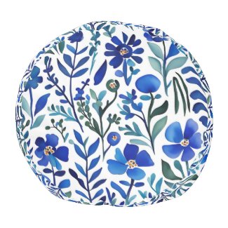 Blue Flowers Watercolor Art Pattern 