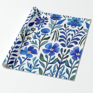 Blue Flowers Watercolor Art Pattern 