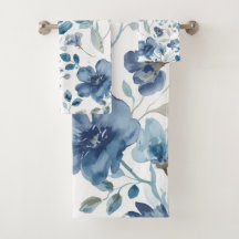 Blue Flowers Watercolor Botanical Floral