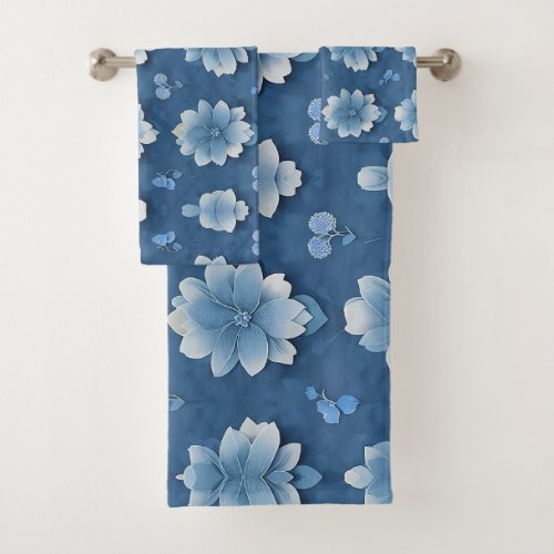 Blue Flowers Watercolor Floral Towel Set