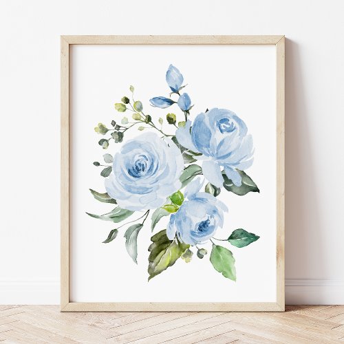 Blue Flowers Watercolor Flowers Boy Nursery Photo Print