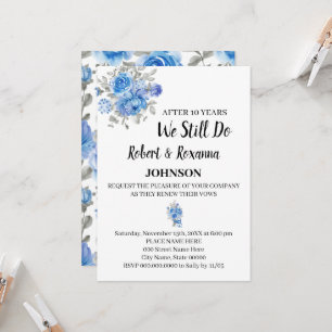 Blue Flowers Wedding Anniversary Renewal Vows Invitation