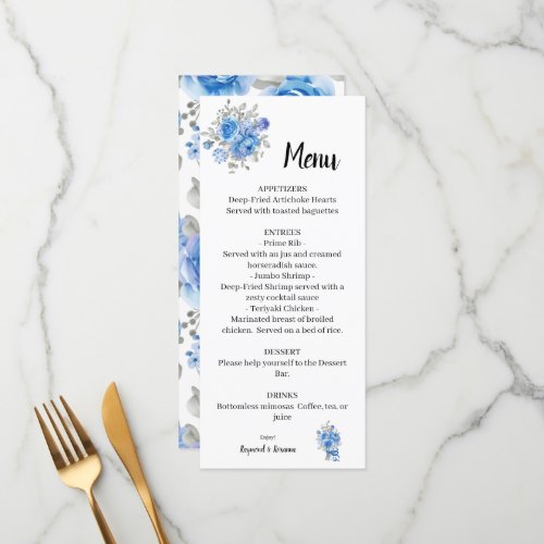 Blue Flowers Wedding Bridal Shower Menu