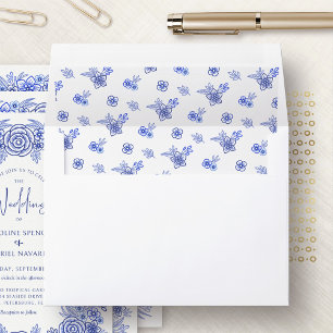 Blue Flowers Wedding Envelope Liner