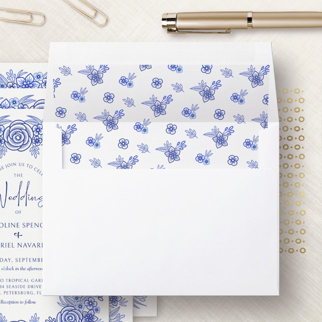 Blue Flowers Wedding Envelope Liner (Creator Uploaded)