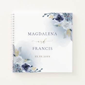 Blue Flowers Wedding Guest Book by amoredesign at Zazzle