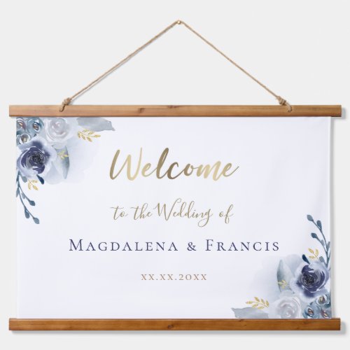 blue flowers wedding welcome hanging tapestry