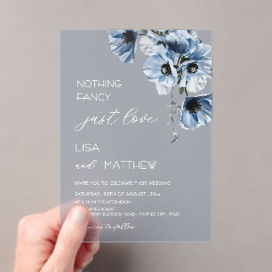 Blue Flowers White Acrylic Invitations