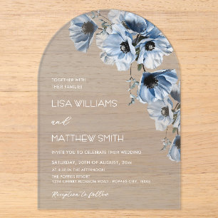 Blue Flowers White Acrylic Invitations