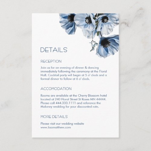 Blue Flowers White Casual Enclosure Card