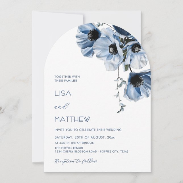 Blue Flowers White Casual Invitation (Front)